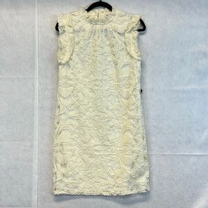 NWT EXPRESS Dress Women's Small White Sleeveless Ruffle Mock Neck Lace Shift
